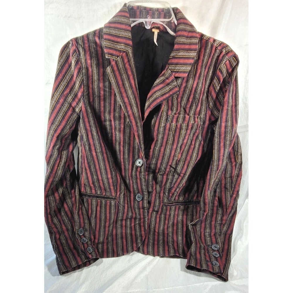Free People Women's Striped Velvet Corduroy Blazer - Maroon/Black - Small
